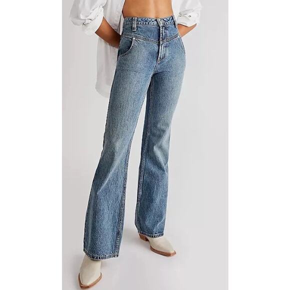 Free People Jeans Naomi Flare Denim Acid Wash Western Cowgirl Rodeo Boho Hippie - Picture 1 of 9